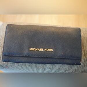 Michael Kors Midnight Blue Clutch with Gold Logo
